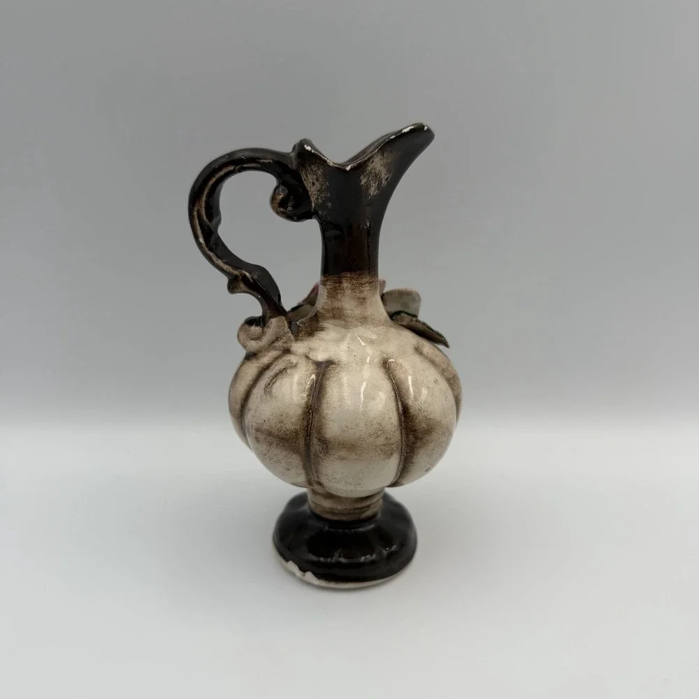 Vtg Nuova Capodimonte Small Porcelain Floral Trinket Vase Pitcher Italy